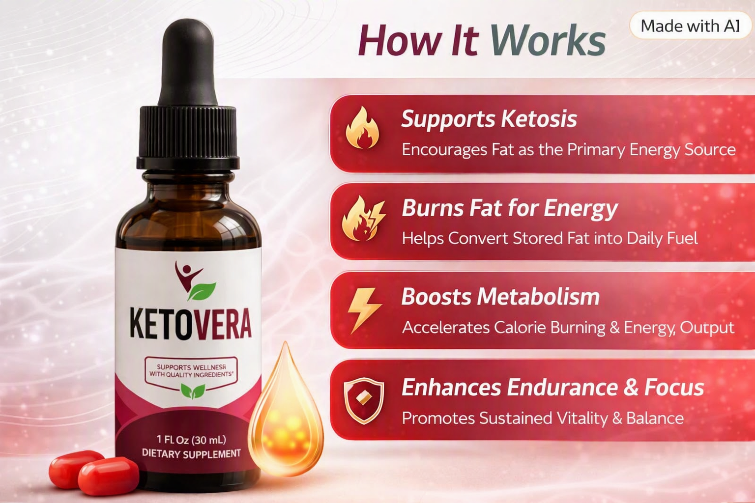How Ketovera works - supports ketosis, burns fat, boosts metabolism, enhances endurance